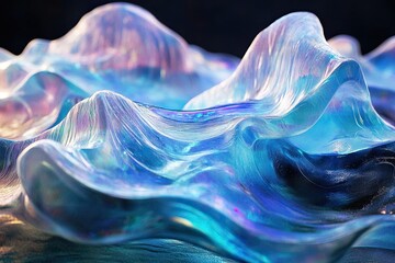 Naklejka premium Iridescent waves of abstract glass sculpture with vivid colors and fluid shapes