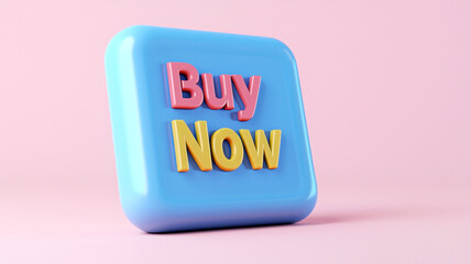 Colorful "Buy Now" button on a soft pink background.