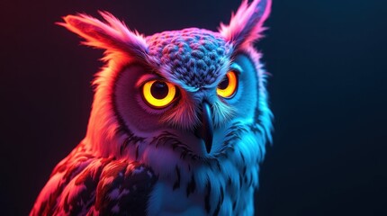 Obraz premium Mystical Owl with Glowing Eyes, Light Paint Style