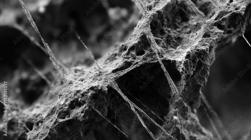 Poster abstract grayscale image of textured rock with thin strands