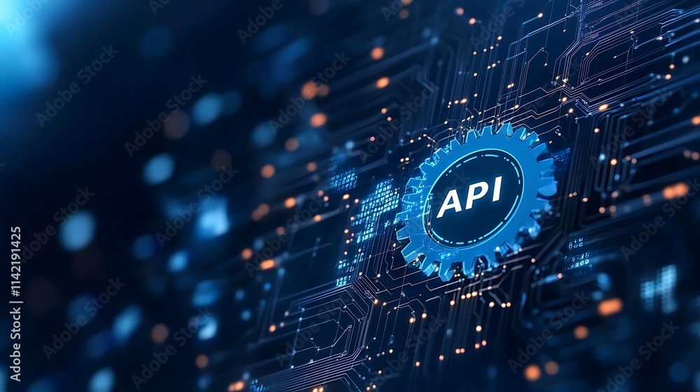 Poster modern api integration concept with high-tech digital interface and connectivity