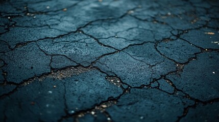 Obraz premium Cracked dark blue asphalt surface texture detail