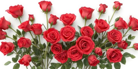 A vibrant bouquet of red roses, isolated on a pure white background, red, flowers, beauty