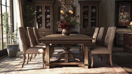 Rustic Dining Room with Wooden Table and Chairs