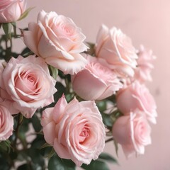 Blurred light pink roses, gentle pastel backdrop, botanical, light pink