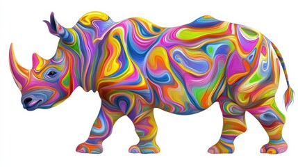 Fototapeta premium Colorful Abstract Rhinoceros Illustration with Swirling Patterns in Multicolored Design for Wildlife Art and Environmental Awareness Projects
