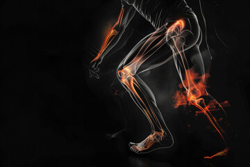 Dynamic illustration of human anatomy highlighting joint movement and muscle engagement during athletic performance