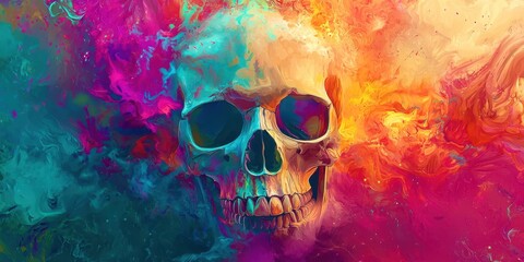 Colorful skull with sunglasses on it