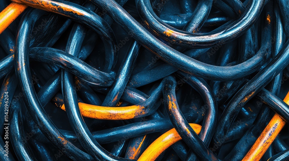 Poster colorful abstract wires and cables entangled in a dynamic pattern