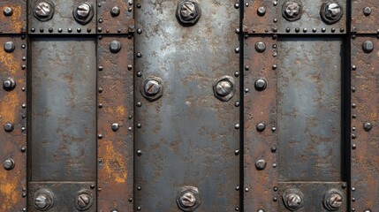 Fototapeta premium Rusty Metal Plate with Rivets and Industrial Texture Background