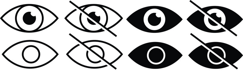 eye icon set. vision icon, see view icons - eyesight symbol - invisible eye hide icon, incognito icon no eye view hidden icon set. Hidden icon vector
