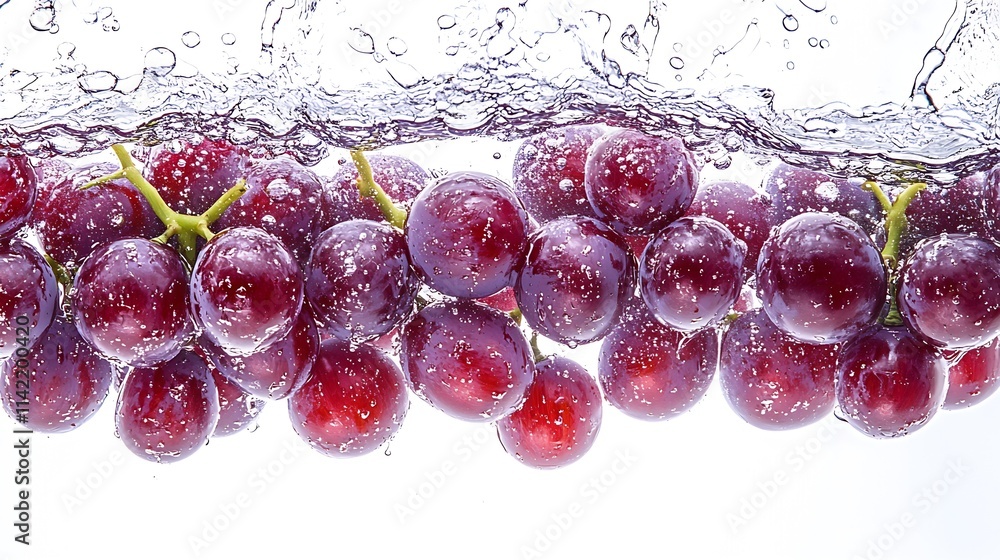 Poster vibrant red cherries submerged in water with bubbles and splash : generative ai