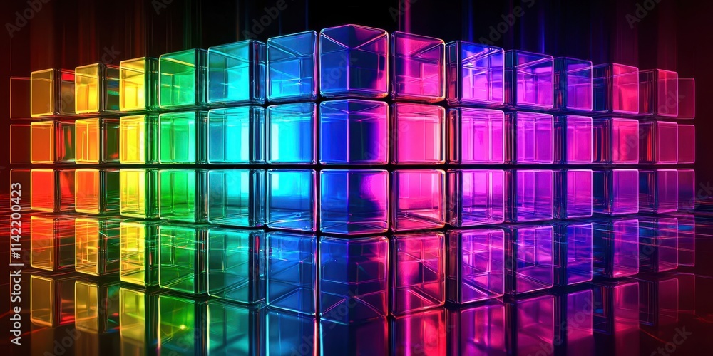 Poster colorful cube with a rainbow pattern
