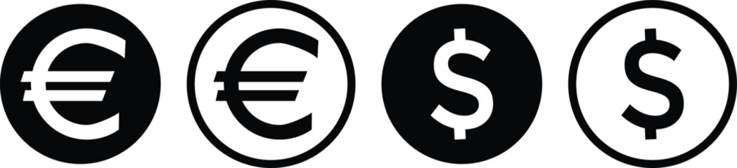 Dollar icon symbol currency black sign. outlined variations. Vector icons in flat style
