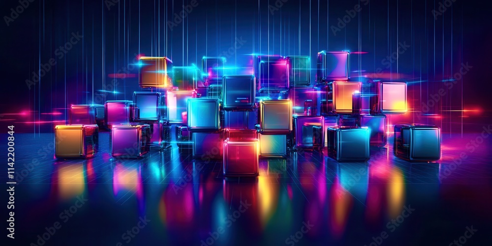 Aufkleber bunch of colorful cubes are on a dark background