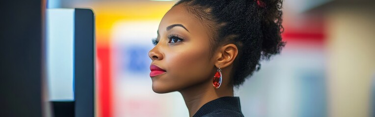 African-American Woman Voting in Patriotic Election Booth