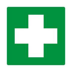 Green sign first aid. Indications the location equipment, means or premises related to the provision of first aid. Safety symbol. Green directional sign. Safety first. First aid station. Iso 7010.
