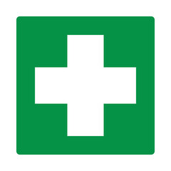 Green sign first aid. Indications the location equipment, means or premises related to the provision of first aid. Safety symbol. Green directional sign. Safety first. First aid station. Iso 7010.