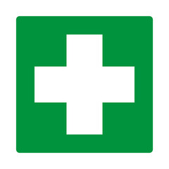 Green sign first aid. Indications the location equipment, means or premises related to the provision of first aid. Safety symbol. Green directional sign. Safety first. First aid station. Iso 7010.