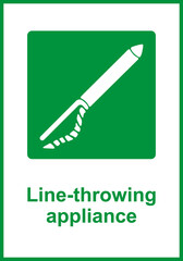 Green sign line thrower. Emergency line thrower. Device for throwing light ropes over long...