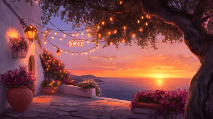 Mediterranean sunset terrace celebration