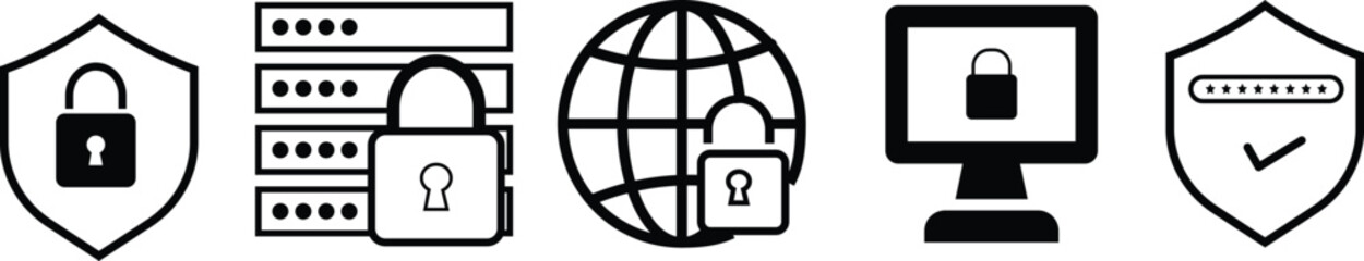 cyber security icon set. computer and technology protection vector icons on transparent background
