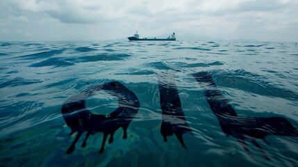 Oil Spill at Sea - Oil inscription on water surface