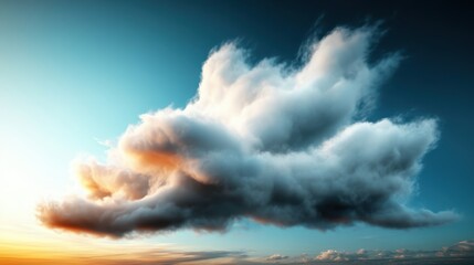 A realistic photograph of a fluffy, white cloud formation set against a deep blue sky, capturing the essence of calmness and the awe-inspiring beauty of nature.