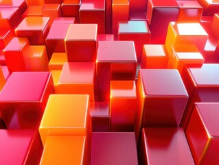 Obraz premium Futuristic Gradient Blocks in Fiery Red and Soft Orange Abstract Design Digital Art Modern Environment Aesthetic Viewpoint