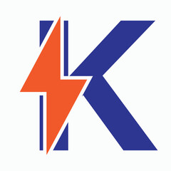 Initial Letter K With Thunder Bolt Symbol. Power Icon Electric Symbol Vector Template