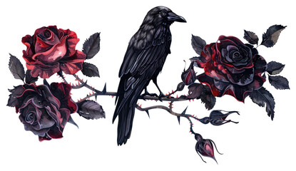 Fototapeta premium PNG Gothic wedding rose vine roses illustration flowers.