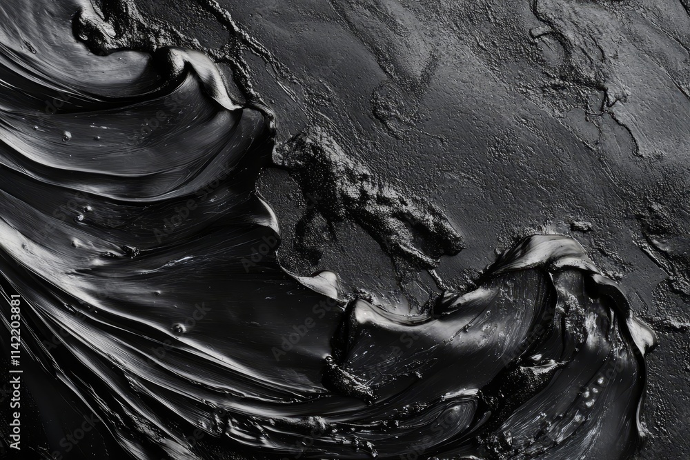 Poster abstract black paint texture with thick strokes and swirls.