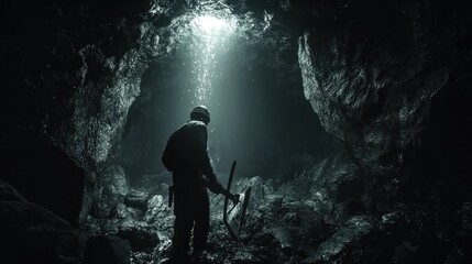 Fototapeta premium Silhouetted Figure in a Mysterious Cave