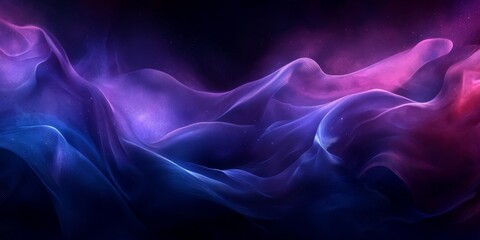 Fototapeta premium Abstract grainy blue purple color gradient wave black background glowing light dark backdrop, Generative AI