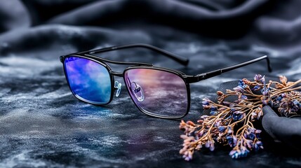 Innovative color-shifting glasses showcase modern studio product photography stylish setting close-up fashion concept