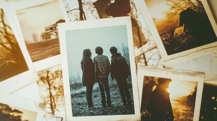 A heartwarming collage of happy families in BW polaroid photos, showcasing joyful moments and connections. Created with Generative AI