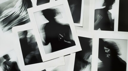 A graceful collage of BW polaroid portraits capturing dancing couples in motion, emphasizing elegance and emotion. Created with Generative AI