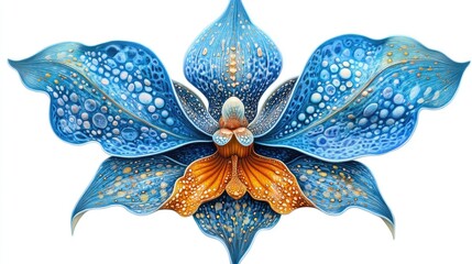 Fototapeta premium Blue Orchid with Intricate Details and Vivid Colors on White Background