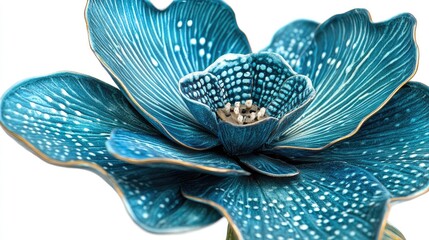 Fototapeta premium Blue Ceramic Flower with Intricate Petal Design and Textures