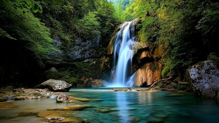 Majestic waterfall cascading through hidden jungle nature photography serene landscape captivating view