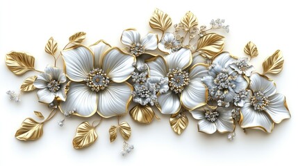 Fototapeta premium Elegant Floral Design with Golden Accents and Silver Petals