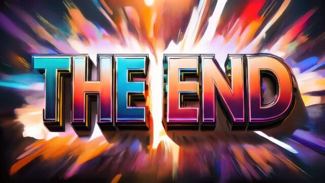 A close up of a colorful text that reads the end