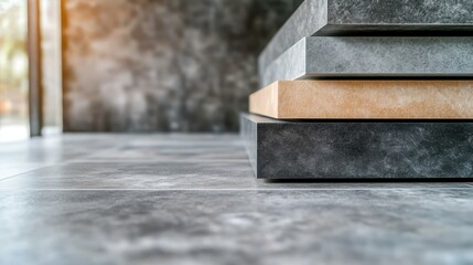 Carefully stacked stone tiles in various natural shades, offering a glimpse into the diverse options available for innovative interior design solutions.