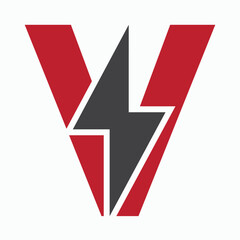 Initial Letter V With Thunder Bolt Symbol. Power Icon Electric Symbol Vector Template