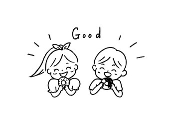 なかよくドーナツを食べる子どもたち