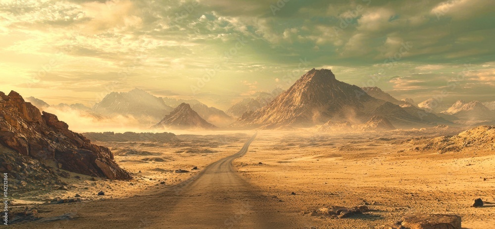 Aufkleber road in the desert with mountains in the background