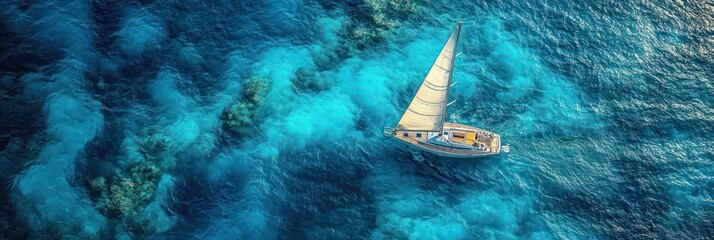 Aerial View of Sailboat on Turquoise Waters