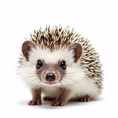 Obraz premium Cute Hedgehog Sitting on White Background, Adorable Small Animal Close-Up