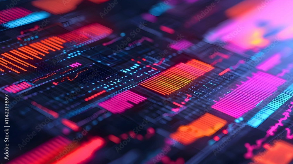 Poster abstract digital data flow: a mesmerizing abstract digital data flow, glowing with vibrant neon colo