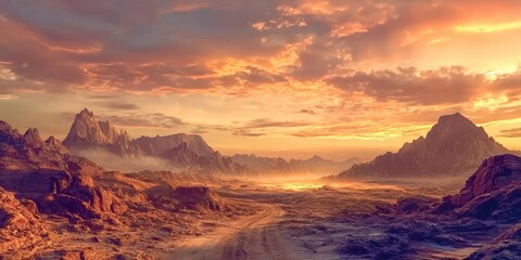Desert landscape with mountains in the background